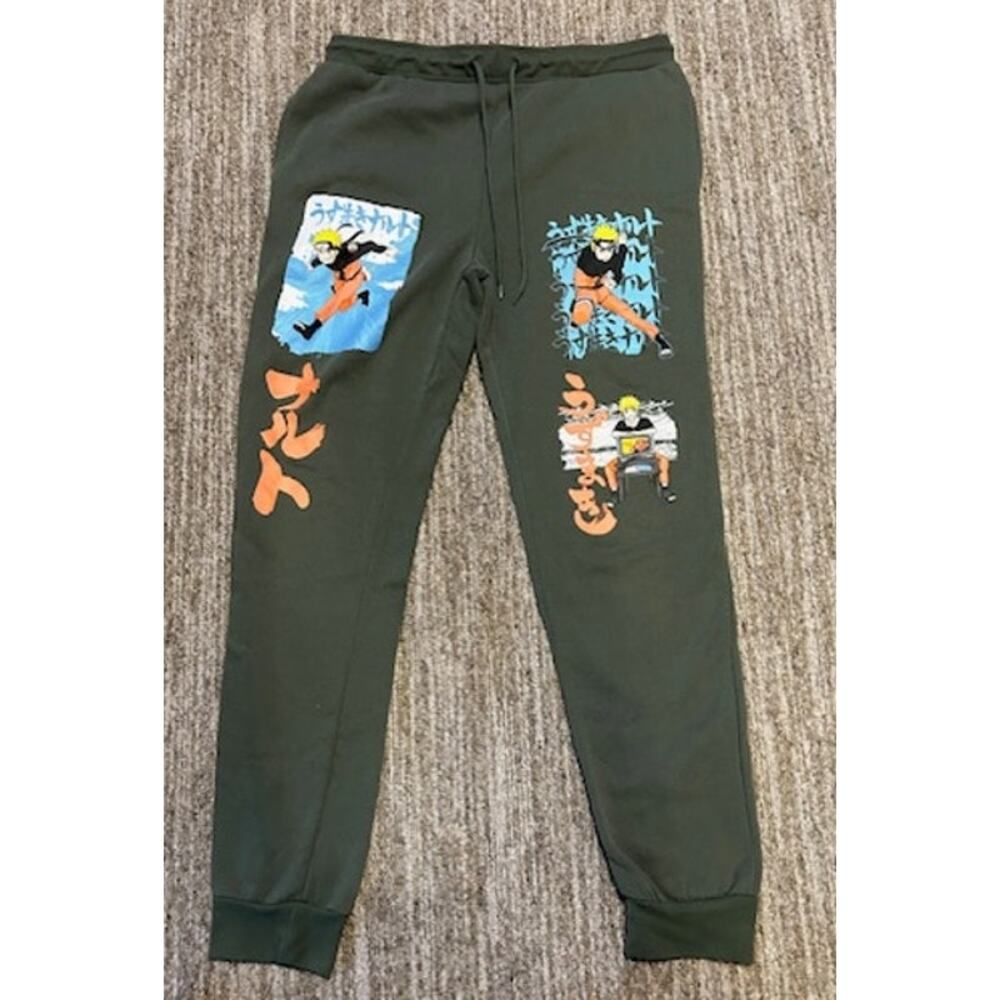 Naruto Shippuden Collection Green Anime Sweatpants Joggers Drawstring Adult L